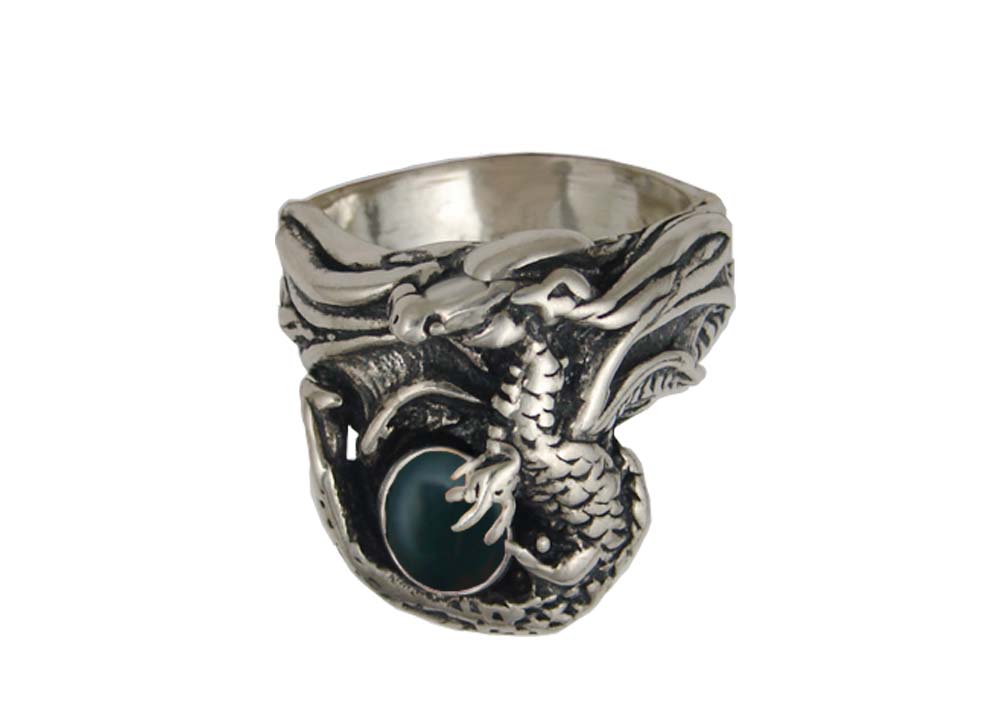 Sterling Silver Dragon Ring With Bloodstone Size 8